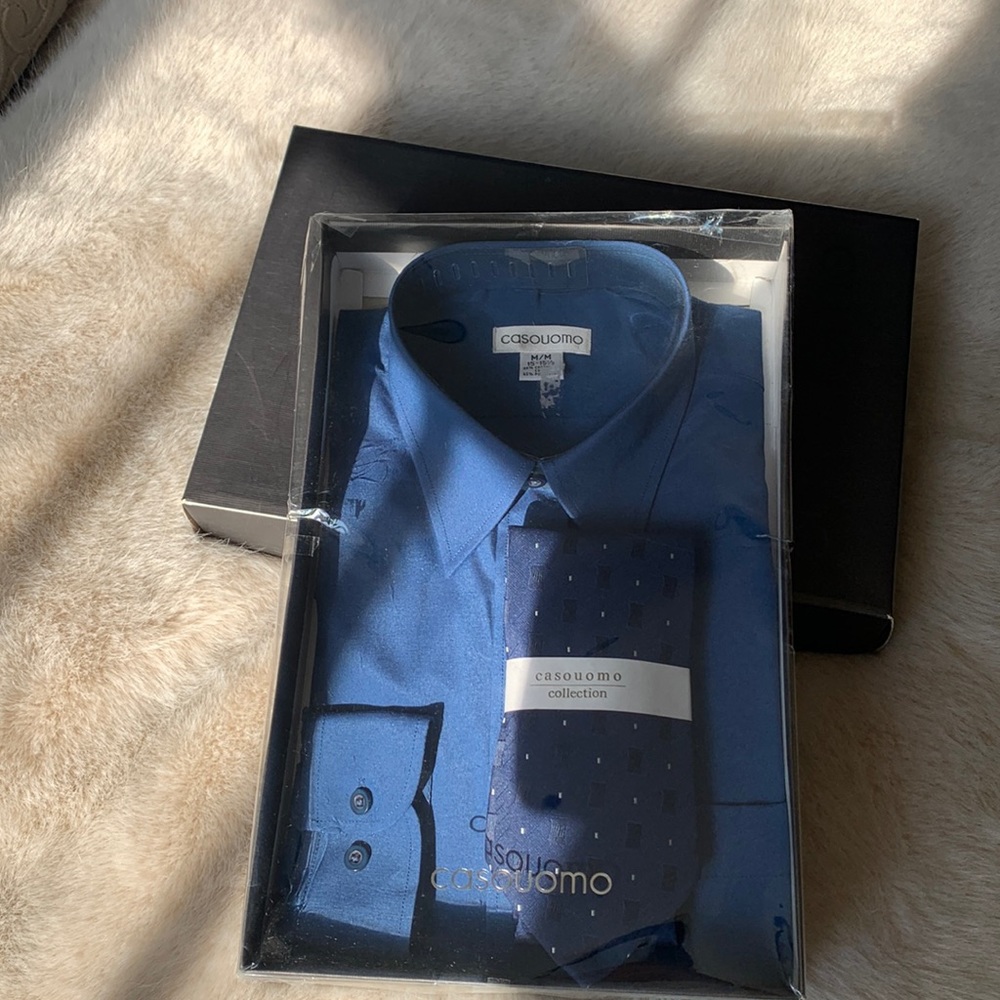 Mens shirt and tie set, beautiful deep blue color